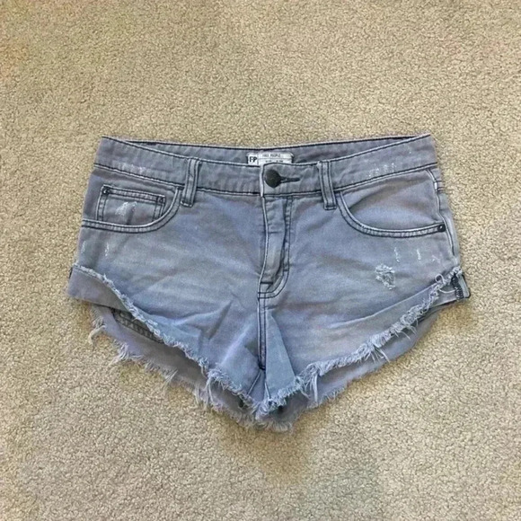 Free people high rise grey distressed denim shorts in size 25 - Picture 1 of 3